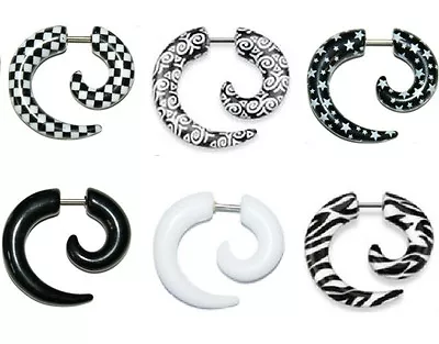 New 1 X Black & White Spiral Fake Taper Cheater Stretcher Plug Stars Tribal (P6) • £3.20