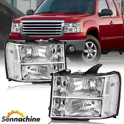 Left & Right Chrome Housing Headlights For 07-13 GMC Sierra 1500 2500HD 3500HD • $80.09