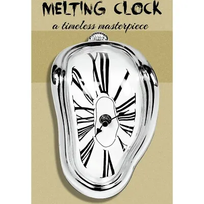 Style Surreal Melting Distorted Wall Clock Surrealist Salvador Dali Style Silver • £8.02