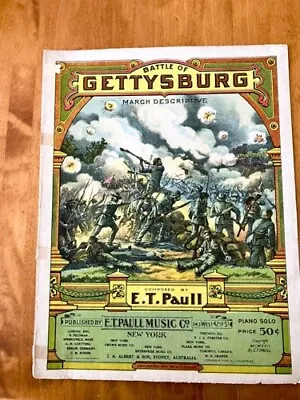 Battle Of Gettysburg March Descriptive Sheet Music By E.T. Paull 1917 • $12.50