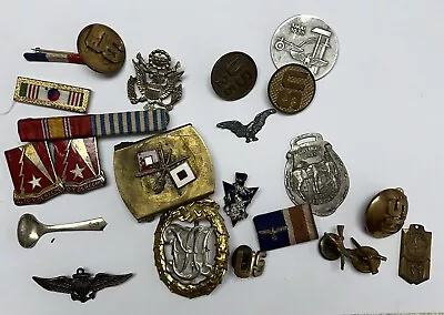 Military Pin Lot Ww2 Korean Vietnam German Us Army Buckle Hat Badge ￼ • $10.50