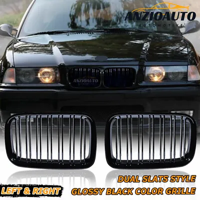 Gloss Black Dual Slat Front Kidney Grille For 1992-1996 BMW E36 318i 325i M3 • $31.98