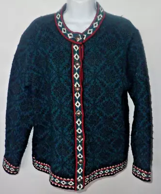 Vintage LL Bean Sweater Womens M Cardigan Nordic Merino Fair Isle Green Casual • $34.99