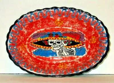 Talavera La Catrina Day Of The Dead  Sugar Skull Halloween Red Serving Bowl • $39.99