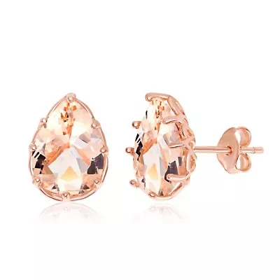 Eight-Prong Pear-Shaped Morganite CZ Stud Earrings - Rose Gold Plated • $32