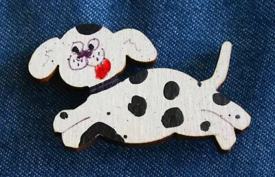 Vintage Super Cute Wooden Dalmation Dog Brooch 2 1/8  • $12.95