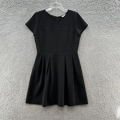 SHOSHANNA Dress Women 8 Black Pleated Ponte Knit Fit Flare Pockets Mini • $49.90