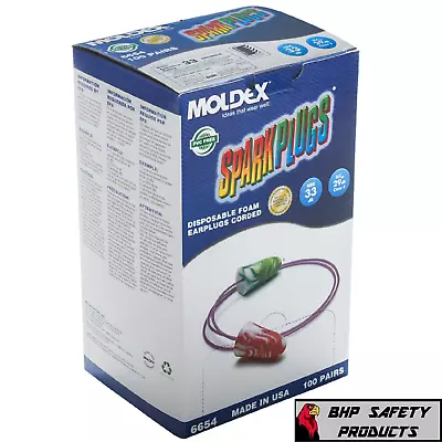 100 Pair Moldex Spark Plugs 6654 Corded Foam Ear Plugs NRR 33 Hearing Protection • $39.50