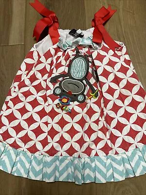 Mud Pie Baby Girl Dress 9-12 Month / Red Blue Chevron Monkey • $14