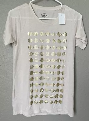 Women's NWT J Crew Factory Collector Tee Beige Gold Foil Circles Gold T Shirt S • $12.99