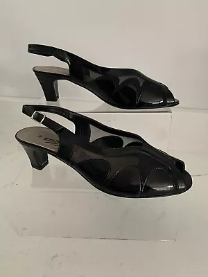 Vintage 60s Black Italian Patent Leather Elegant Shoes Size 38 UK5 Brand New • £40