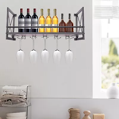 Metal Wine Glass Rack Drink Bottle Holder Bar Wall Mounted Storage Display Shelf • £38.28