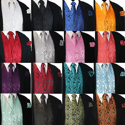 NEW Men's Paisley Design Dress Vest And Neck Tie Hankie Set For Suit Or Tuxedo • $22.36