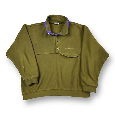 Vintage Moonstone Fleece Pullover Jacket USA 1/4 Button Green Purple Trim XL • $20.99