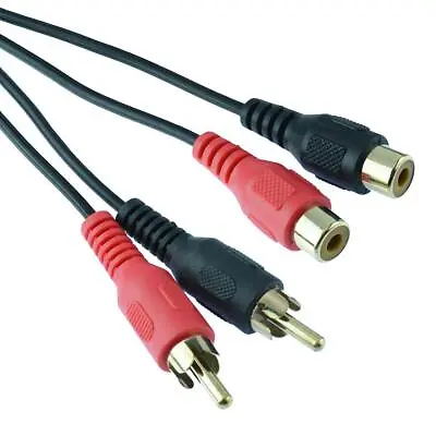 Twin Red Black RCA Male To Female Extension Cable Lead Phono Composite 1m To 10m • £3.19