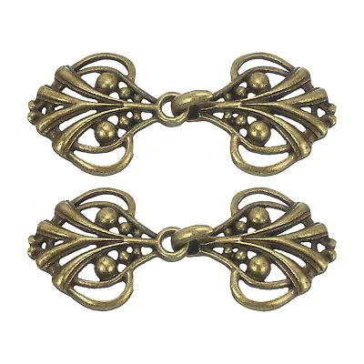 Cloak Clasp 2 Pairs Sew On Hooks And Eyes Vintage Cape Clasps Buckles(Bronze) • £5.33