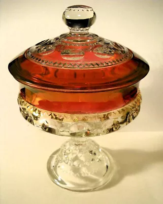 Vintage Tiffin Franciscan Kings Crown Ruby Flashed Glass Compote W/Lid Candy • $49.99