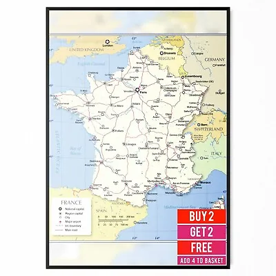 Map Of France Wall Art Poster Wall Chart Educational School Wall Art Print A5-A3 • £4.99