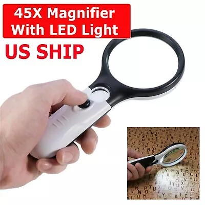 45X Magnifying Glass Handheld Magnifier 3 LED Light Reading Lens Jewelry Loupe • $4.49