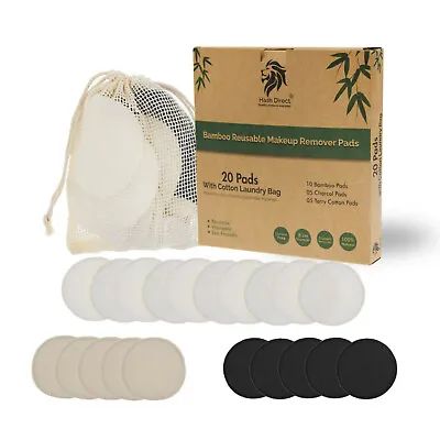 Reusable Bamboo Cotton Washable Make Up Remover Pads Waste Vegan Organic Black • £3.99