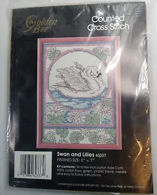 Vintage Golden Bee Counted Cross Stitch Kit  W/Frame Swan And Lilies Pastels USA • $6.89