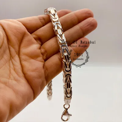 Mens Byzantine Silver Bracelet Real Solid 925 Sterling Silver 8mm 83GR 9.84Inch • $232