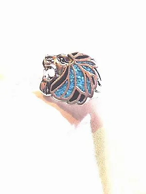 Large Silver Bronze Genuine Turquoise Inlay Lion 8 Size Ring • $28