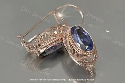 4Ct Oval Cut Blue Tanzanite Women's Drop & Dangle Earrings 14K Rose Gold Finish • $60.03