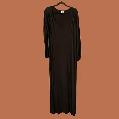 ASOS Black Maxi V-Neckline Long Sleeve Thigh Slit Dress Size 16 • $25