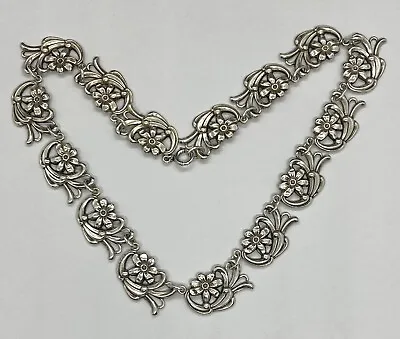 $249 • Buy Vintage Danecraft Sterling Silver Floral Link Necklace 35.37g 15.3/8 X 0.5/8”