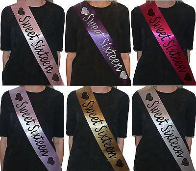 Sweet Sixteen Birthday Sash For Girls 16th Party Gift Accessory Satin Ribbon • £3.30