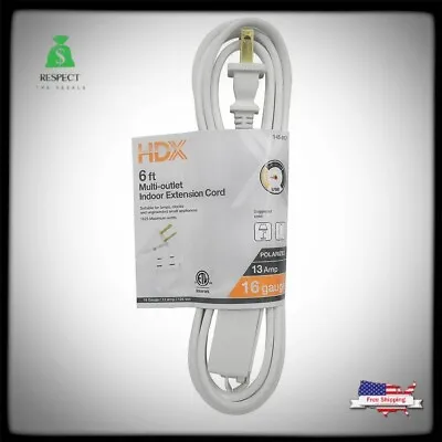 6 Ft. White Extension Cord - Indoor Use - 16/2 Gauge - Light Duty For Home • $3.40