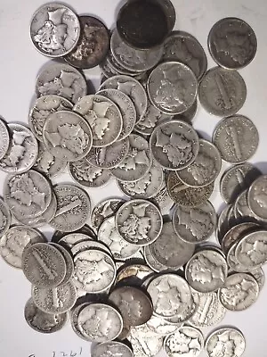 Roll Of (50) Circulated Mixed Dates Mercury Silver Dimes • $120