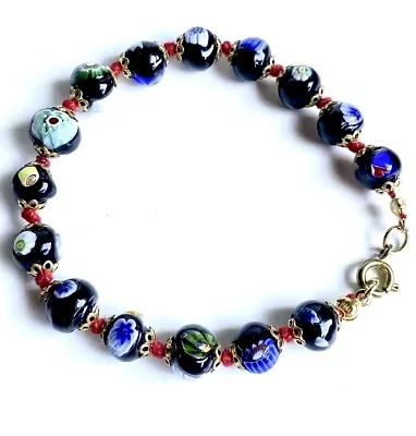 Millefiori Bracelet Murano Glass Beads 7.5” Hand Knotted Colorful Beaded Vintage • $39.99