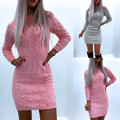 £16.79 • Buy Womens Knitted Sweater Bodycon Mini Dress Ladies Long Sleeve Party Jumper Dress