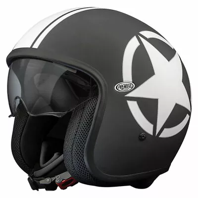 Premier Vintage Star 9 Open Faced Carbon Composite Motorcycle Bike Helmet Black • $142.15