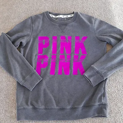 PINK Victorias Secret Sweater Gray Colorful Spellout Casual Comfort VS Pockets • $4.51