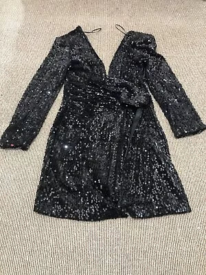 £12 • Buy Bnwt ZARA Black Stretchy Sequin V Neck Dress Size S £59.99