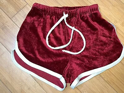 Vintage Women’s Small Cal Sport Terry Cloth Fleece Velour 70’s Maroon Shorts • $23