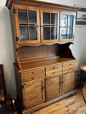 Ethan Allen Early American Birch And Maple Buffet With China Cabinet • $295