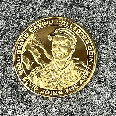 ELVIS PRESLEY Gold 1.5” Coin Grand Casino ‘98 Anniversary Elvis Joins Army 1958 • $18.52