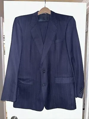 Vintage Christian Dior Mens Blazer 44L Pinstripe Blue Wool Suit • $39.99