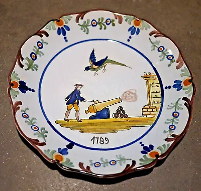 Antique French Nevers Faience Revolutionary Plate - MAN CANNON BIRD - 1789 • $95