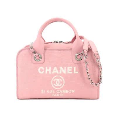 CHANEL Deauville Bowling Bag 2way Hand Shouder Canvas Pink A92749 90213151 • $5432.29