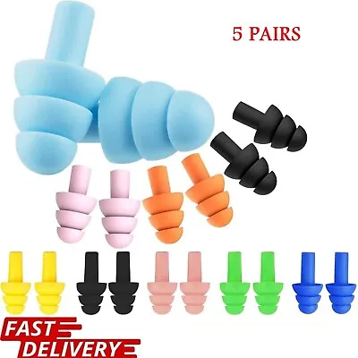 Ear Plugs 5 Pairs  Soft Reusable Ear Plug For Noise Cancelling Sleep Swim & Work • £2.79