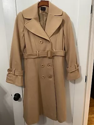 $115 • Buy VIA For Victorias Secret Clothing Wool Trenchcoat Camel Brown Size 2 Peacoat