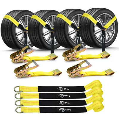 4 Pack Ratchet Tie Down Strap Towing Tire Straps Kit For Car Trailer Hauler Flat • $71.55