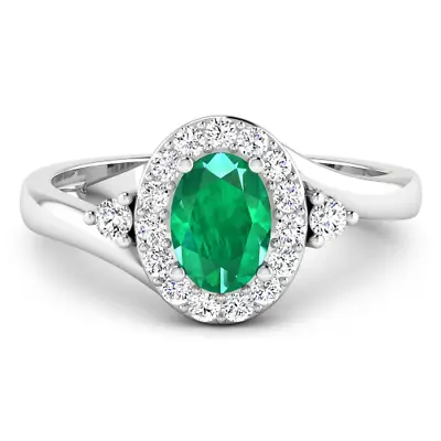 £490.88 • Buy Natural Emerald (.70ct AA Zambia) 14k White Gold Diamond Ring 7 May Birthstone