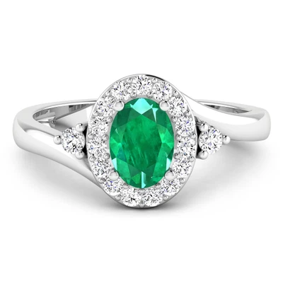 £490.88 • Buy Natural Emerald (.70ct AA Zambia) 14k White Gold Diamond Ring 7 May Birthstone