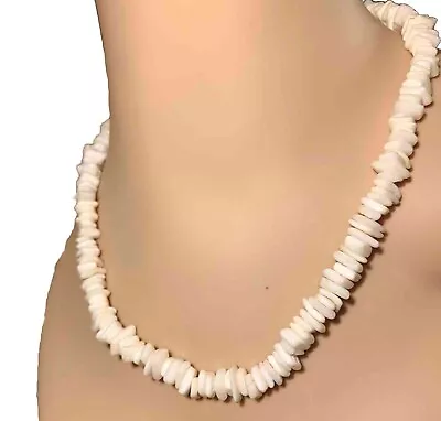 Puka Hawaiian Heishi Natural Shell Chip Necklace Surfer Unisex 16”in VTG Estate • $18.99